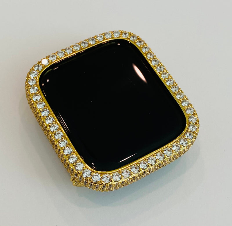 Series 7-8 Apple Watch Bezel Cover 38mm-45mm with 2.5mm Lab Diamonds Silver, Rose Gold, Yellow Gold, Black on Black Smartwatch Bumper