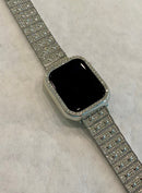 Apple Watch Band 41mm 45mm 49mm Ultra Silver Crystals & or Apple Watch Case Cover Bling Series 7-8 Smartwatch Bling-9