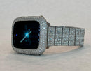 Silver Apple Watch Band Swarovski Crystal 38 40 42 44mm & or Lab Diamond Bezel Cover 41mm 45mm Series 7,8