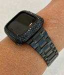 Black Apple Watch Band 49mm Ultra 41mm 45mm & or Apple Watch Cover Lab Diamond Bezel Case 38mm-49mm Smartwatch Bumper Bling