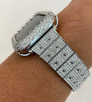 Silver Apple Watch Band Swarovski Crystals 38mm 40mm 41mm 42mm 44mm 45mm & or Lab Diamond Bezel Cover Smartwatch Bumper Bling Series 1-8 SE