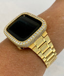 Gold Apple Watch Band 41mm 45mm Stainless Steel & or Apple Watch Cover Lab Diamond Bezel Apple Watch Case Bling 38mm-49mm Ultra