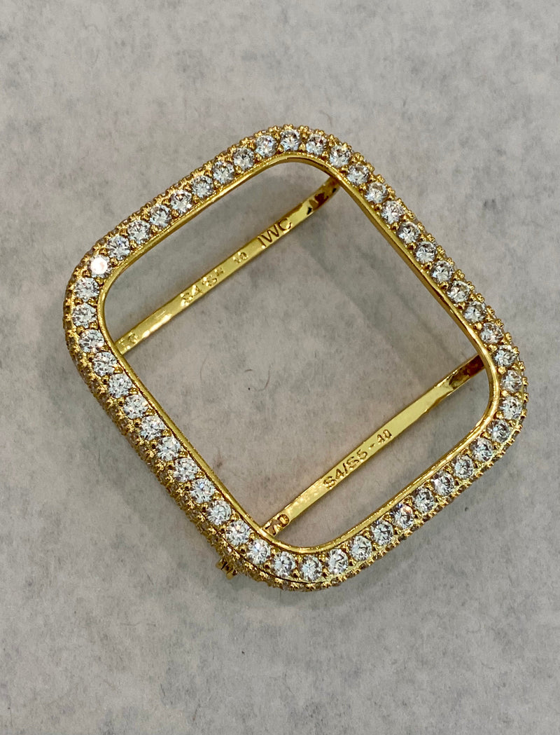 Gold Apple Watch Band 41mm 45mm Series 1-8 Stainless Steel & or Lab Diamond Bezel Cover Bling 38mm-44mm Smartwatch Bumper Bling