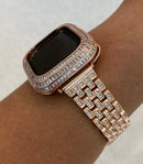 Rose Gold Apple Watch Band with Swarovski Crystals & or Lab Diamond Baguette Bezel Cover 40mm 44mm Custom Handmade