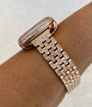 Rose Gold Apple Watch Band with Swarovski Crystals & or Lab Diamond Baguette Bezel Cover 40mm 44mm Custom Handmade