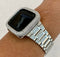 Apple Watch Band 45mm Silver Stainless Steel Ultra Thin & or Lab Diamond Bezel Cover Bling 38mm-45mm Series 1-8