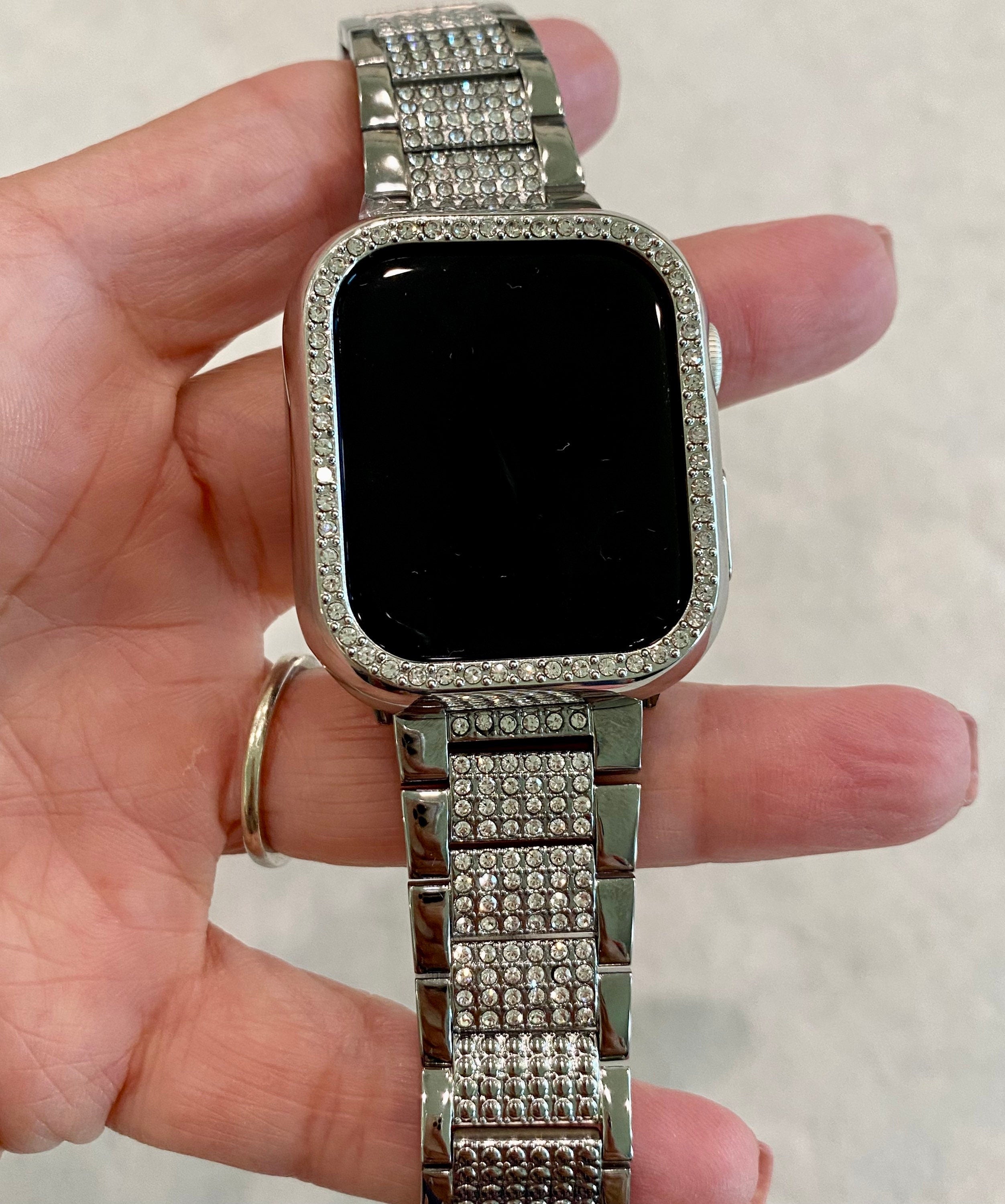 41mm 45mm 49mm Apple Watch Band Ultra Series 7-9 Silver Crystals & or Crystal Apple Watch Case Iwatch Candy Apple Watch Cover