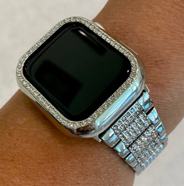 41mm 45mm 49mm Apple Watch Band Ultra Series 7-9 Silver Crystals & or Crystal Apple Watch Case Iwatch Candy Apple Watch Cover