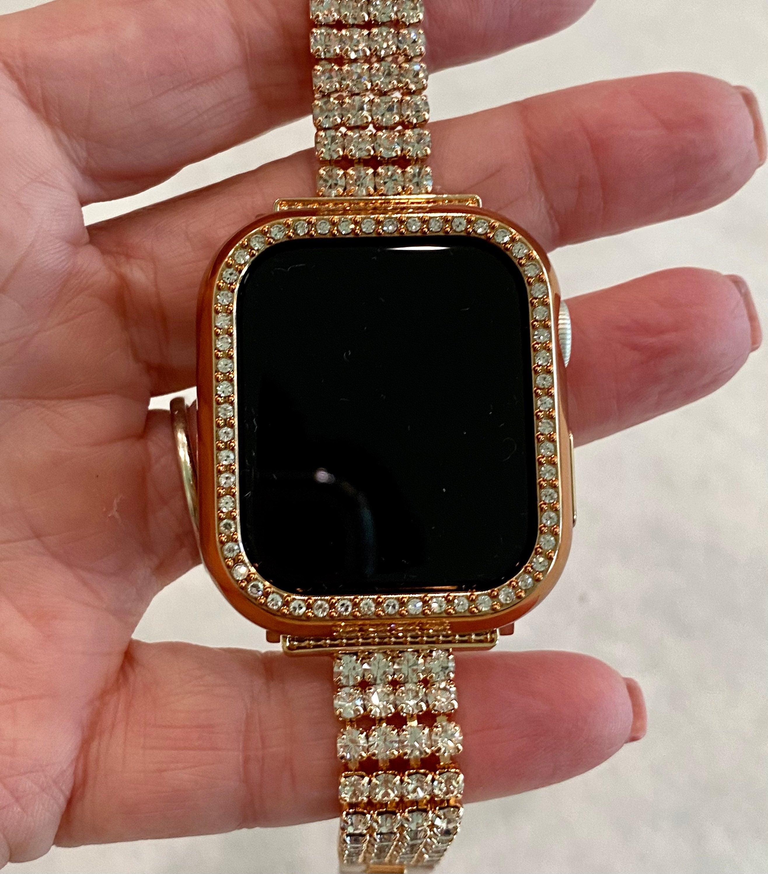 Apple Watch Band Women Rose Gold 41mm 45mm 49mm Ultra Swarovski Crystals & or Apple Watch Cover for Iphone Watch Apple Watch Face Series 10