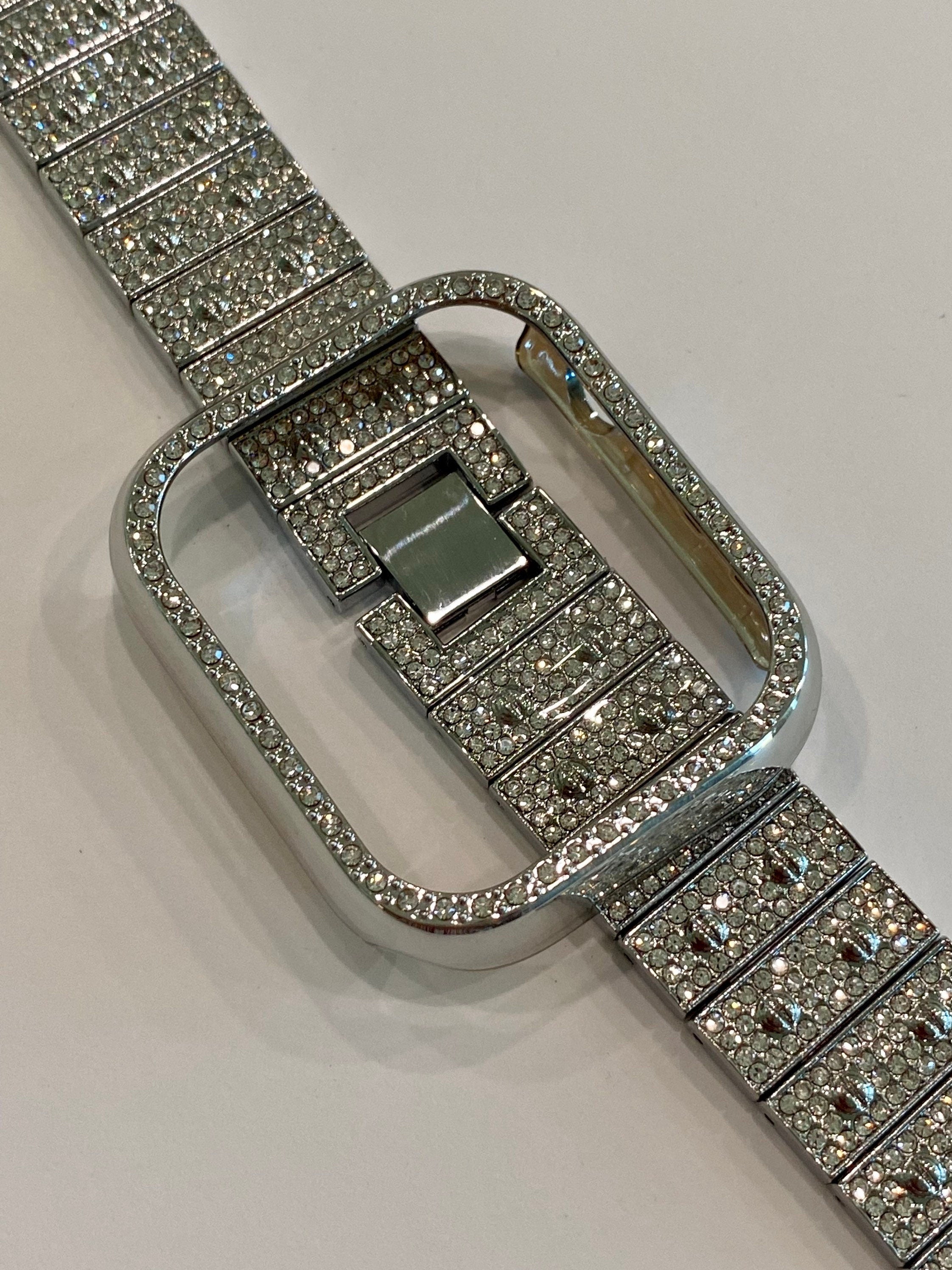 Series 10 Apple Watch Band Silver 41mm 42mm 45mm 49mm Ultra & or Swarovski Crystal Apple Watch Case For Iphone Watch Protective Apple Face