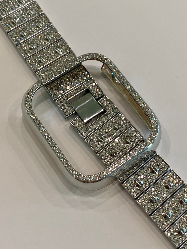 Apple Watch Band 41mm 45mm 49mm Ultra Silver Swarovski Crystals & or Apple Watch Case Cover Bling Series 7-8 Smartwatch Bling