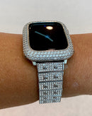 Series 1-8 Apple Watch Band White Gold 41mm 45mm Swarovski Crystals & or Silver Lab Diamond Bezel Case Cover Bling for Smartwatch