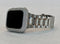 Silver Apple Watch Band 38 40 41 42 44 45mm Stainless Steel Ultra Thin & or Lab Diamond Bezel Cover Smartwatch Bumper Bling Series 1-8 SE