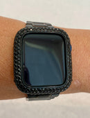 Series 7-8 41mm 45mm Apple Watch Band Stainless Steel & or Black on Black Lab Diamond Bezel Cover Iwatch Bumper