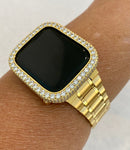 Gold Apple Watch Band 41mm 45mm Stainless Steel & or Apple Watch Cover Lab Diamond Bezel Apple Watch Case Bling 38mm-49mm Ultra