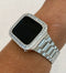 Apple Watch Band Silver Stainless Steel 38mm 40mm 41mm 42mm 44mm 45mm & or Lab Diamond Bezel Cover Smartwatch Bumper Bling Series 2-9 SE