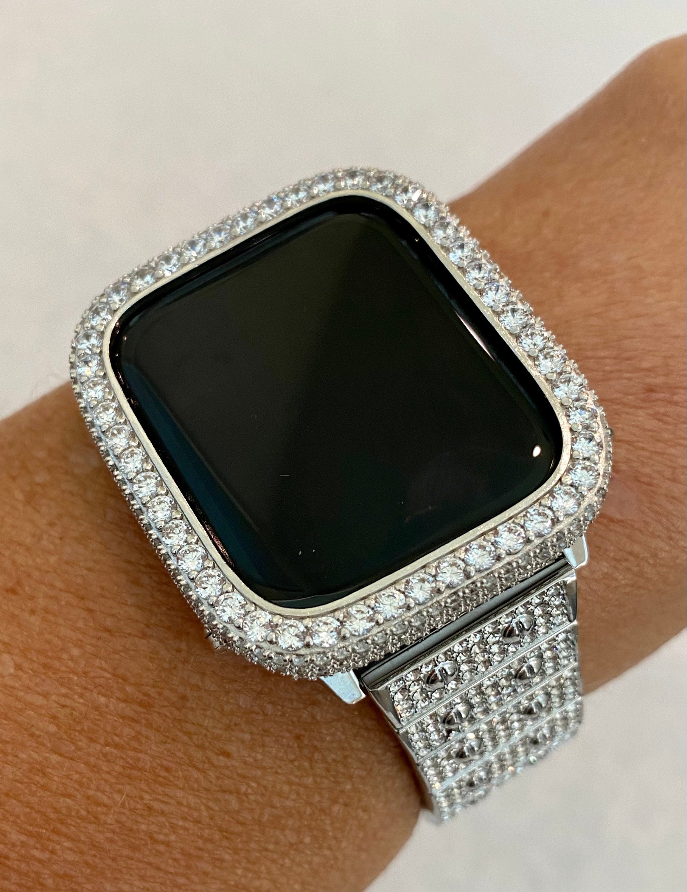 Silver Apple Watch Band 41mm 45mm 49mm Ultra Swarovski Crystal & or Apple Watch Cover Lab Diamond Bezel Bling Smartwatch 38mm 40mm 42mm 44mm