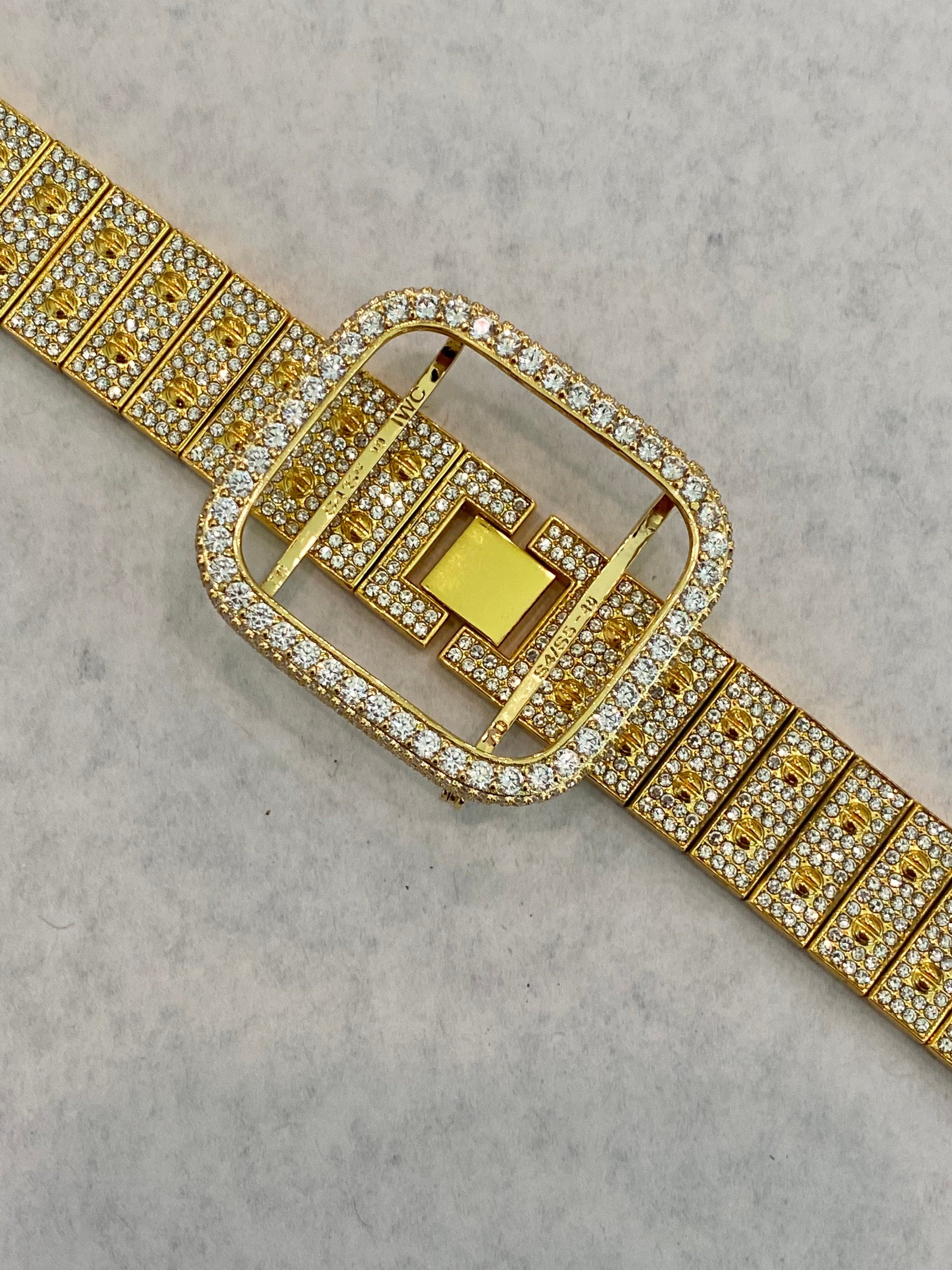 Gold Apple Watch Band Series 1-8 SE Swarovski Crystals & or Lab Diamond Bezel Cover 38mm-45mm Smartwatch Bumper Bling