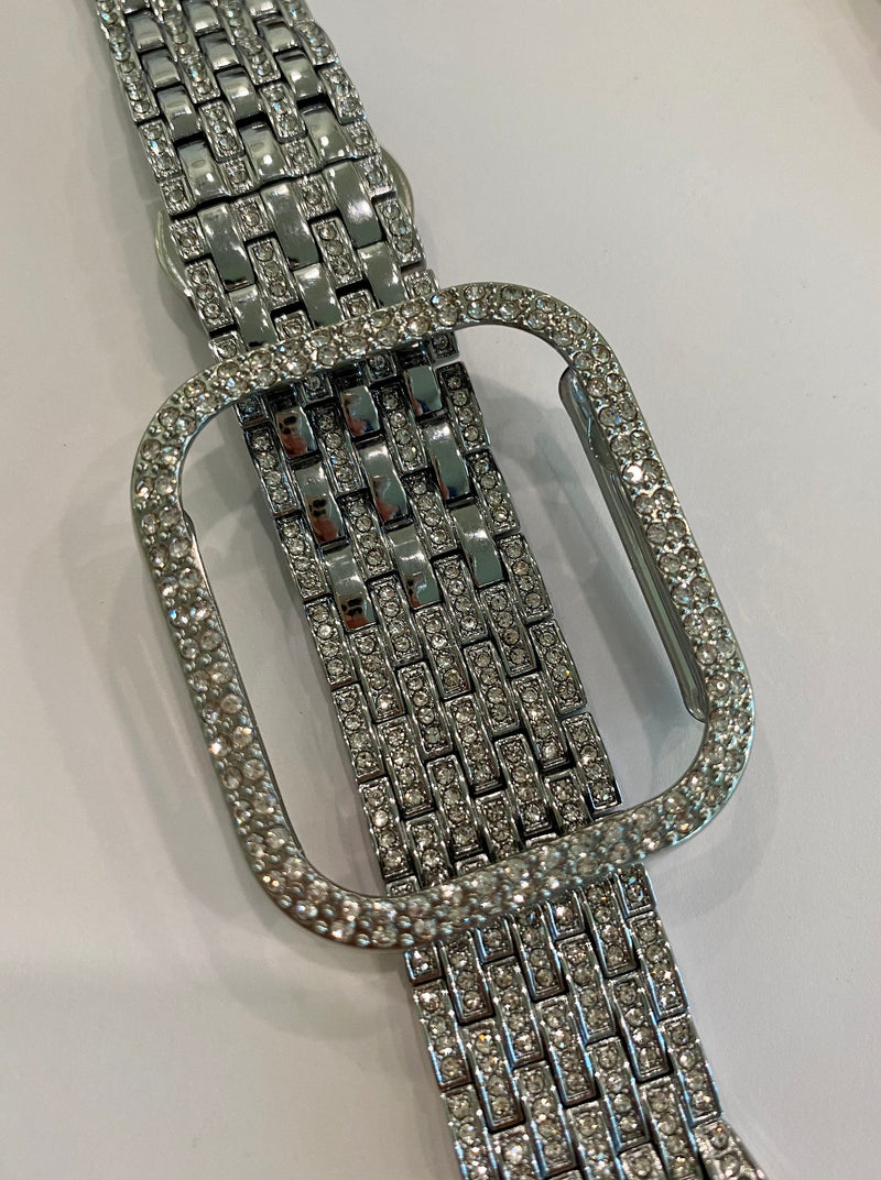 41mm 45mm 49mm Silver Apple Watch Band Series 7-8 Ultra Swarovski Crystals & or Crystal Apple Watch Cover Protective Case Faceplate