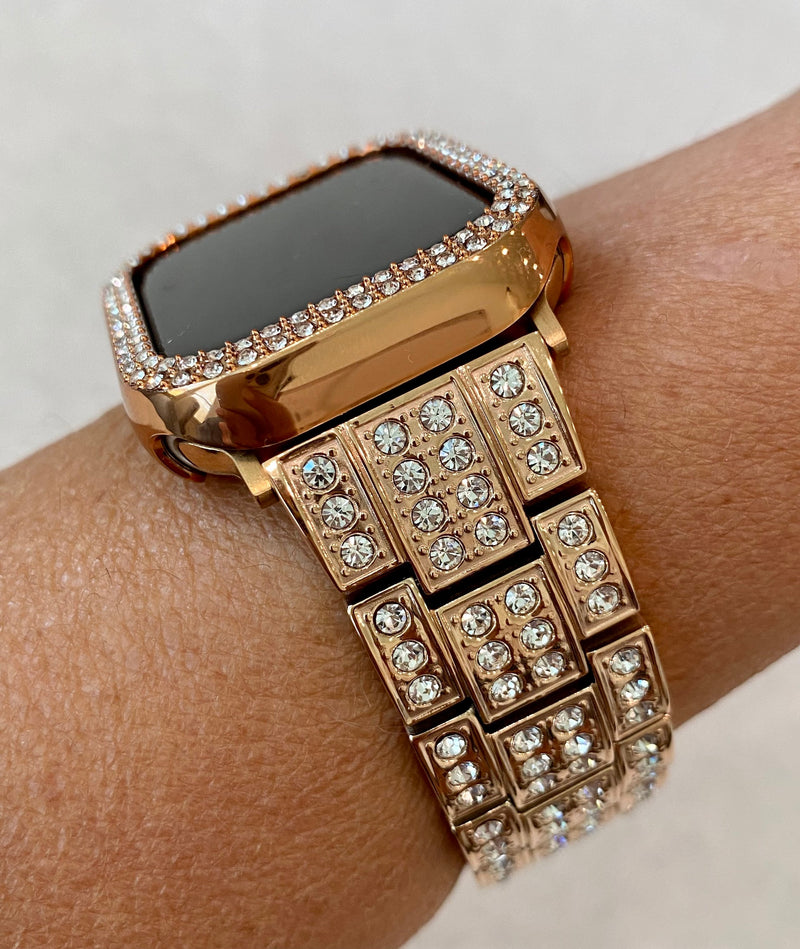 Ultra 49mm Apple Watch Band Rose Gold 38mm-45mm Swarovski Crystals Stainless Steel & or Apple Watch Bezel Cover Smartwatch Bumper