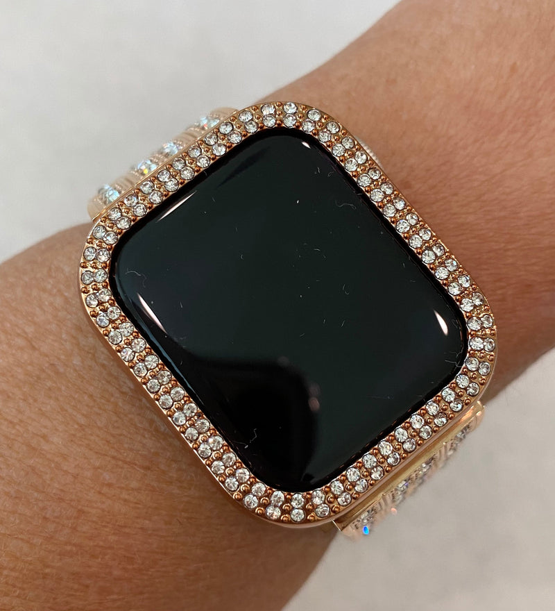 Ultra 49mm Apple Watch Band Rose Gold 38mm-45mm Swarovski Crystals Stainless Steel & or Apple Watch Bezel Cover Smartwatch Bumper