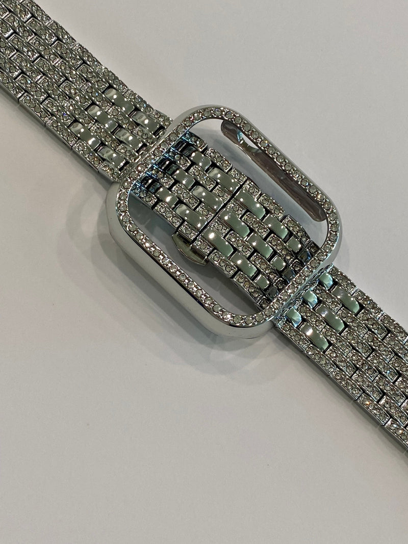 41mm 45mm 49mm Apple Watch Band Series 7-8 Ultra Silver Swarovski Crystals & or Crystal Apple Watch Bezel Cover Faceplate