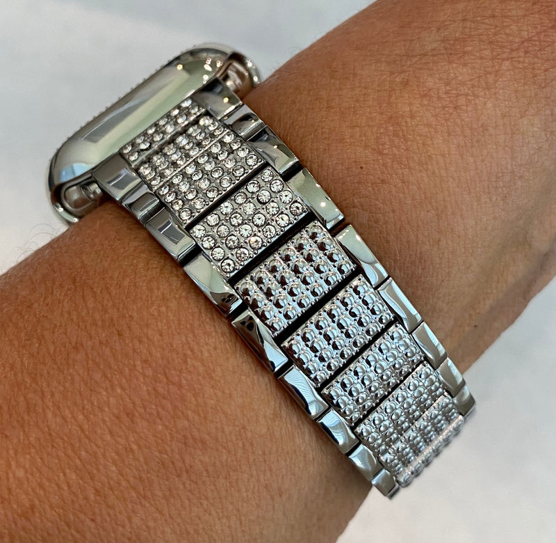 White Gold Apple Watch Band Ultra 49mm Series 7-8 Swarovski Crystals 41mm 45mm & or Silver Crystal Apple Watch Bezel Cover Faceplate