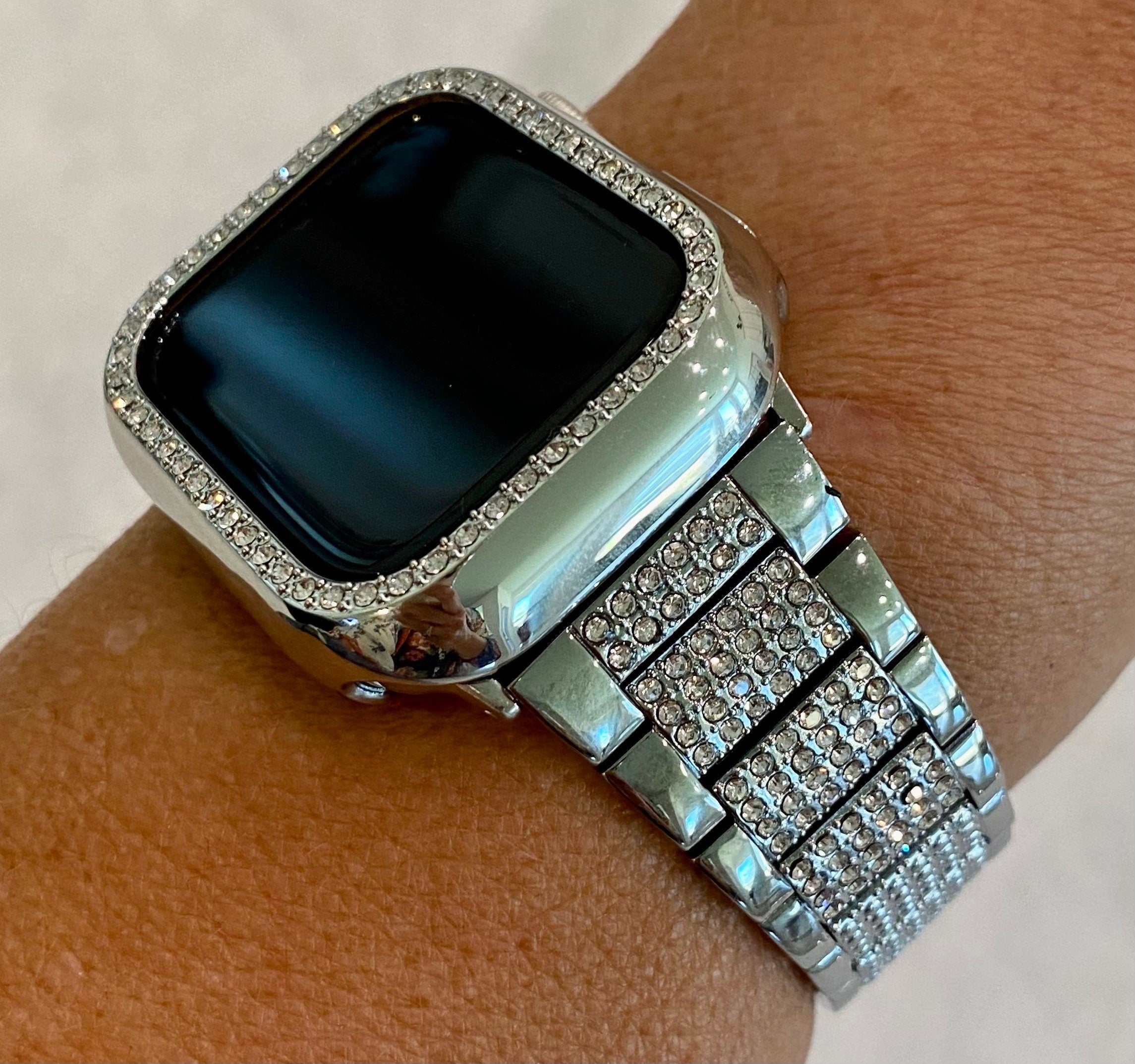 41mm 45mm 49mm Apple Watch Band Ultra Series 7-9 Silver Crystals & or Crystal Apple Watch Case Iwatch Candy Apple Watch Cover