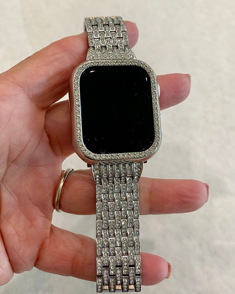 41mm 45mm 49mm Apple Watch Band Series 7-8 Ultra Silver Swarovski Crystals & or Crystal Apple Watch Bezel Cover Faceplate