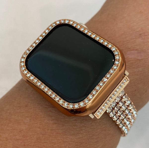 Apple Watch Band Women Rose Gold 41mm 45mm 49mm Ultra Swarovski Crystals & or Apple Watch Cover for Iphone Watch Apple Watch Face Series 10