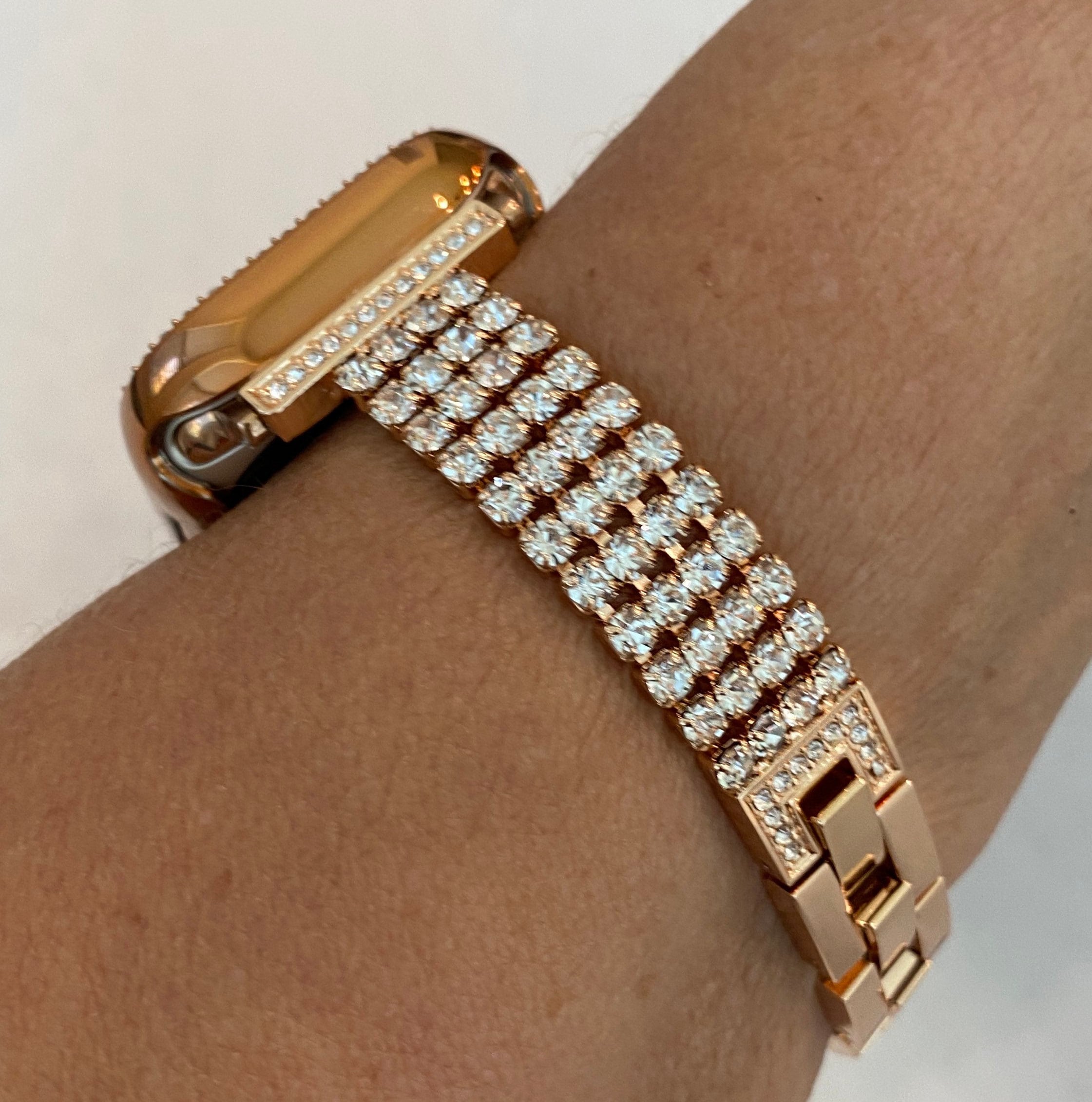 Apple Watch Band Women Rose Gold 41mm 45mm 49mm Ultra Swarovski Crystals & or Apple Watch Cover for Iphone Watch Apple Watch Face Series 10