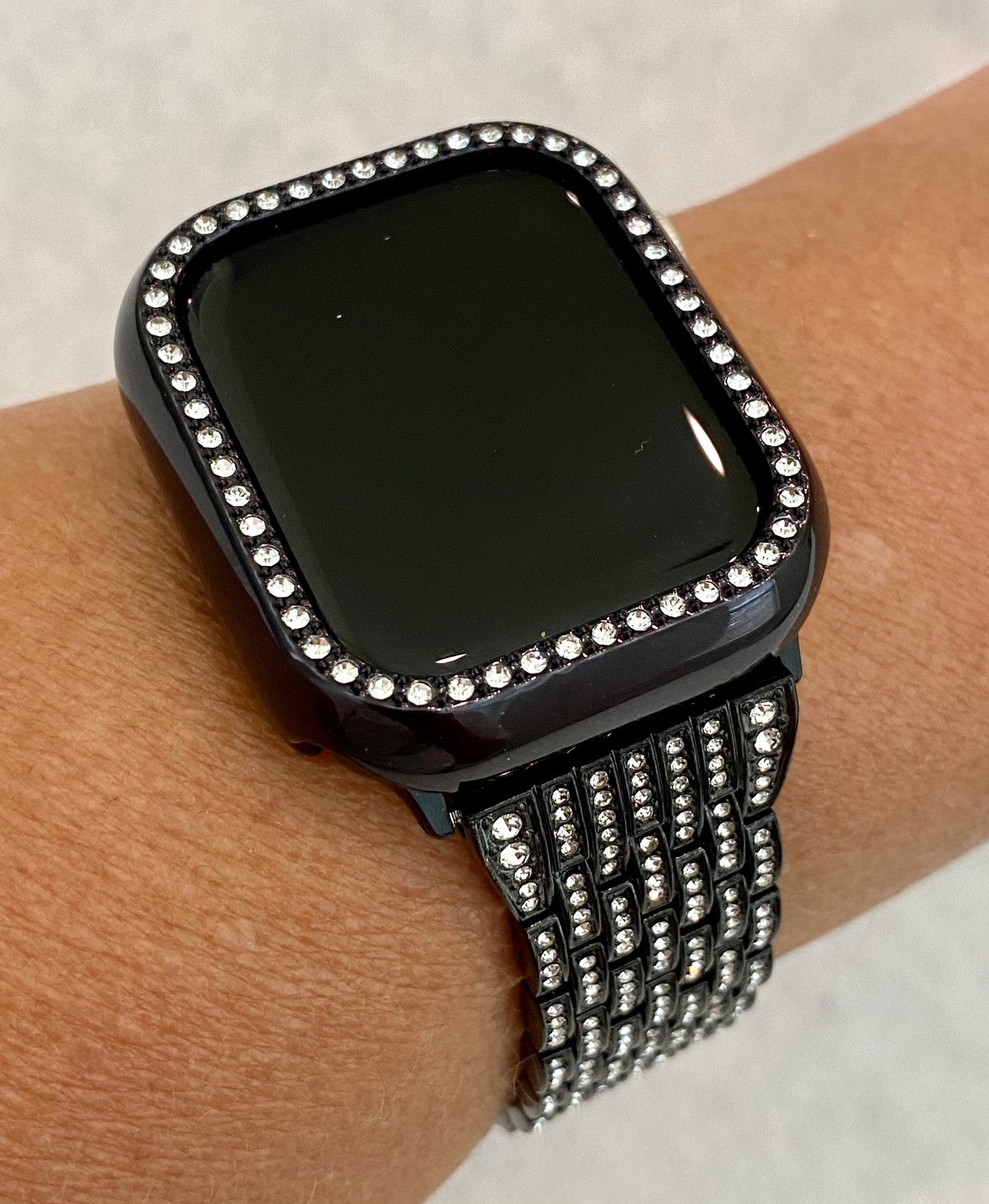 Series 10 Black Apple Watch Band Swarovski Crystals 42mm 46mm & or Apple Watch Bezel Iphone Watch Case Protector 41mm 45mm 49mm Ultra Bling