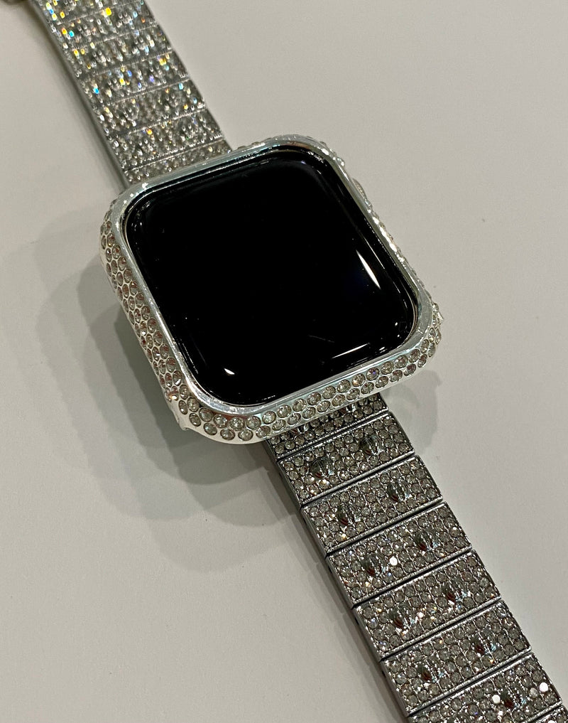 New Series 8 Apple Watch Band 41mm 45mm Silver or Gold Swarovski Crystals & or Apple Watch Case Cover Stainless Steel Bling