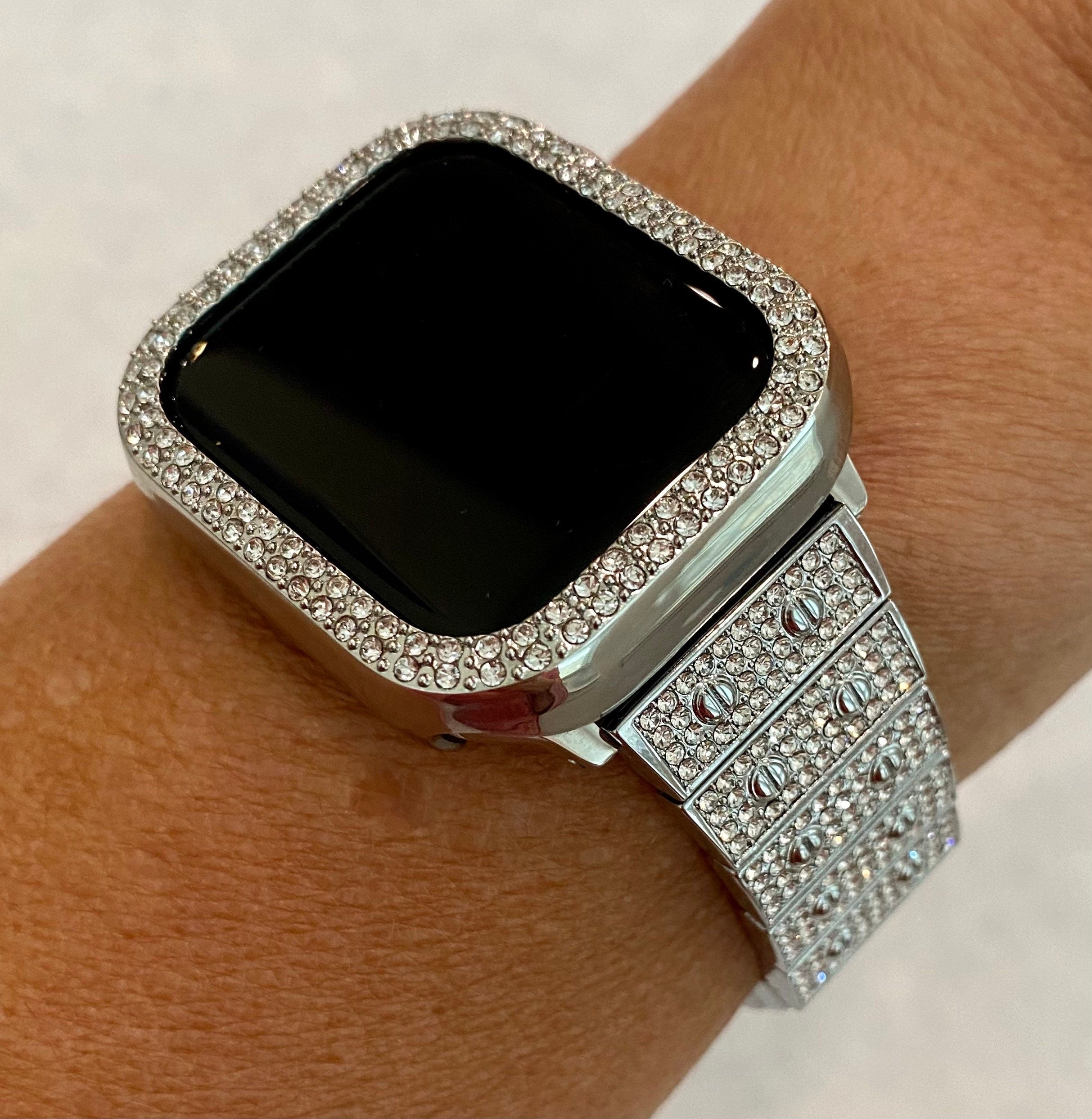 Designer Ultra 49mm Apple Watch Band 41mm 45mm Swarovski Crystals & or Silver Apple Watch Case Cover Bumper Bling 38mm-45mm Smartwatch Bumper