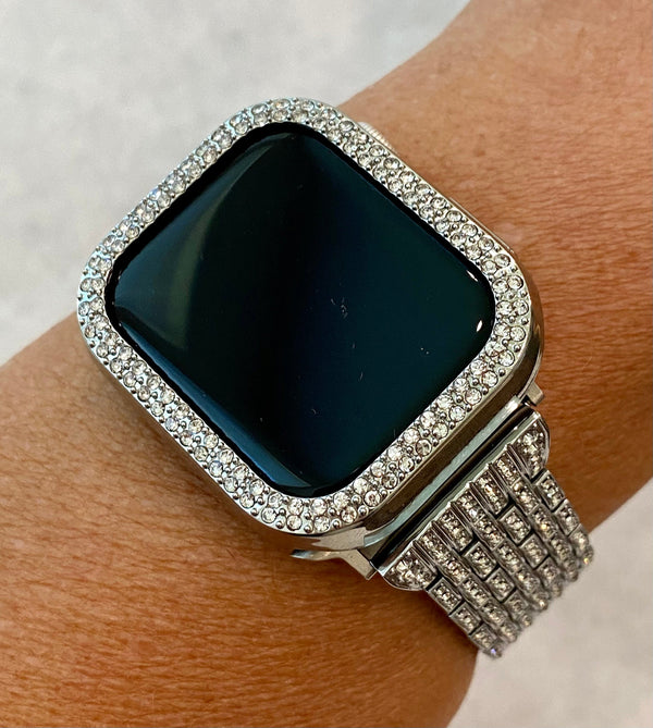 41mm 45mm 49mm Silver Apple Watch Band Series 7-8 Ultra Swarovski Crystals & or Crystal Apple Watch Cover Protective Case Faceplate Iwatch Candy