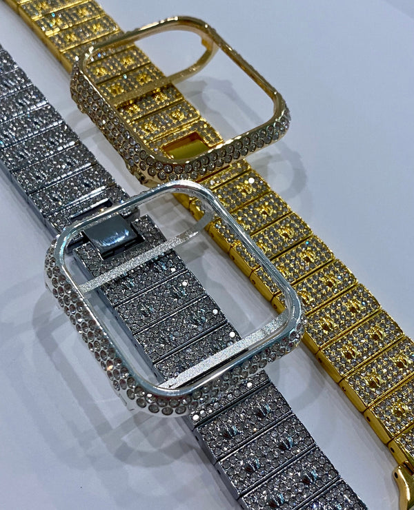 New Series 8 Apple Watch Band 41mm 45mm Silver or Gold Swarovski Crystals & or Apple Watch Case Cover Stainless Steel Bling