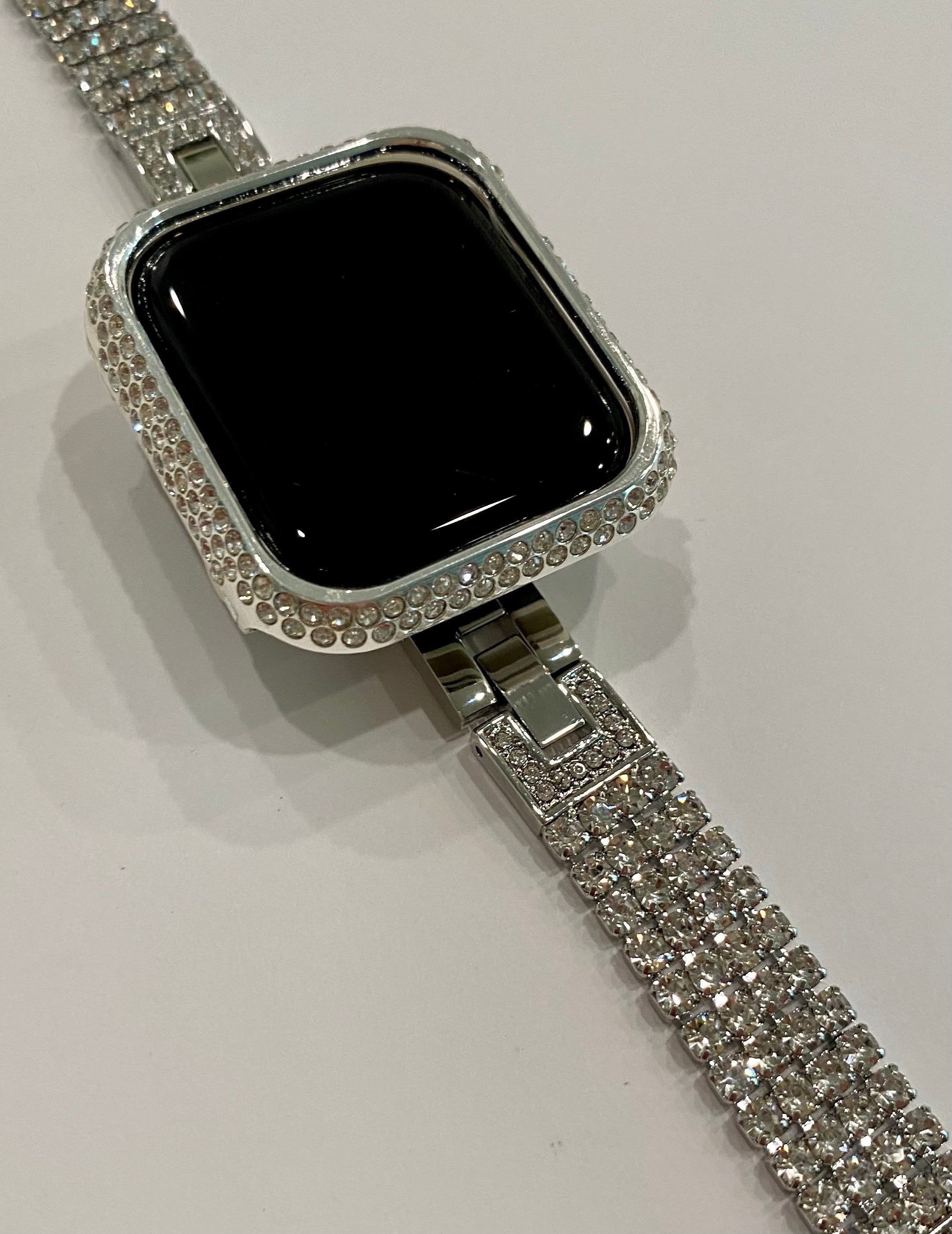 Series 7-8 Apple Watch Band 41mm 45mm Silver or Gold & or Crystal Bezel Case Cover Smartwatch Bumper Bling