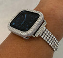 Designer Silver Apple Watch Band Women 41mm 45mm 49mm Ultra Series 8 Swarovski Crystals & or Apple Watch Cover with Lab Diamond Bezel Cover Bumper 38mm-44mm Series 1-8 Iwatch Candy