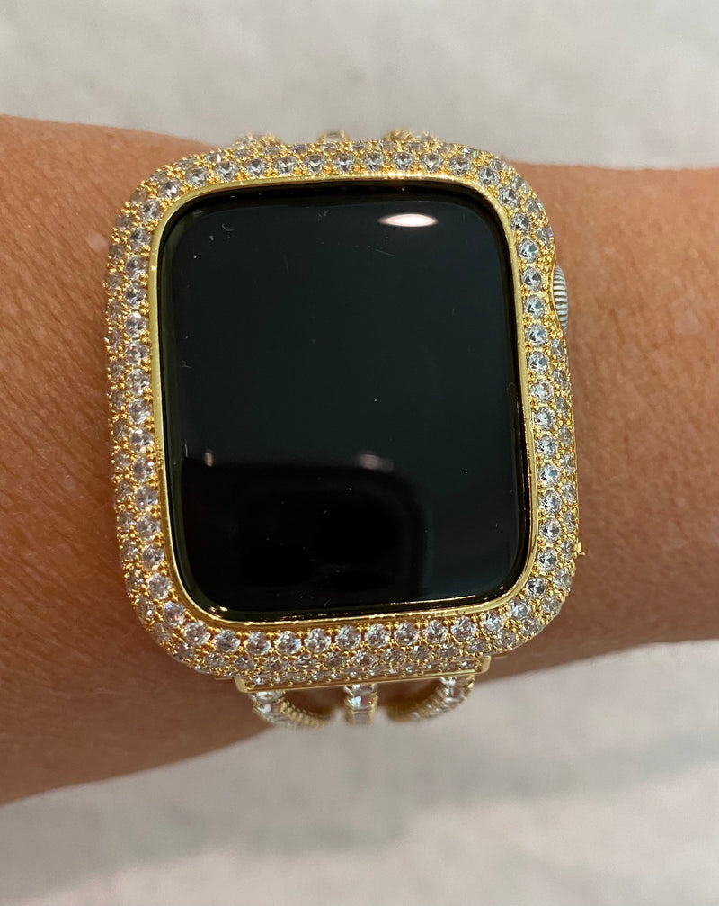 Iced Out Pave Apple Watch Cover with Lab Diamond Bezel Smartwatch Protective Bumper Bling in sizes 38mm 40mm 41mm 42mm 44mm 45mm 49mm Ultra Iwatch Candy