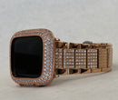 Apple Watch Band 41mm 45mm Series 1-8 SE Woman Rose Gold Swarovski Crystals & or Lab Diamond Bezel Cover 38mm 42mm 44mm