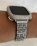 Series 7 Silver Apple Watch Band Swarovski Crystals 38mm-45mm & or 2.5mm Lab Diamond Bezel Cover, Smartwatch Bumper Bling