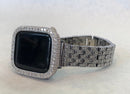 Series 7 Silver Apple Watch Band Swarovski Crystals 38mm-45mm & or 2.5mm Lab Diamond Bezel Cover, Smartwatch Bumper Bling