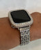 Series 7 Silver Apple Watch Band Swarovski Crystals 38mm-45mm & or 2.5mm Lab Diamond Bezel Cover, Smartwatch Bumper Bling