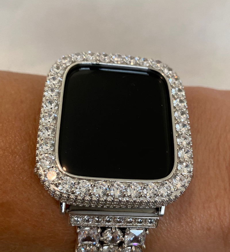 Designer Apple Watch Bezel Cover 41mm 45mm Silver 3.5mm Apple Watch Case Lab Diamond Bumper for Smartwatch 38mm 40mm 42mm 44mm S1-8