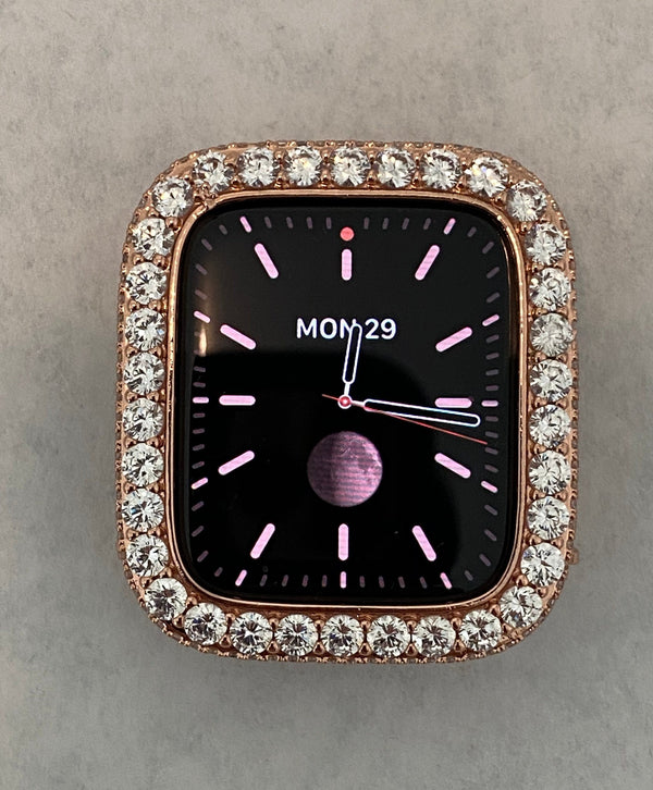 Rose Gold Apple Watch Case 3.5mm Lab Diamond Bezel Apple Watch Cover Bling 38mm to 45mm Series 1-8 Smartwatch Bumper Iwatch Candy