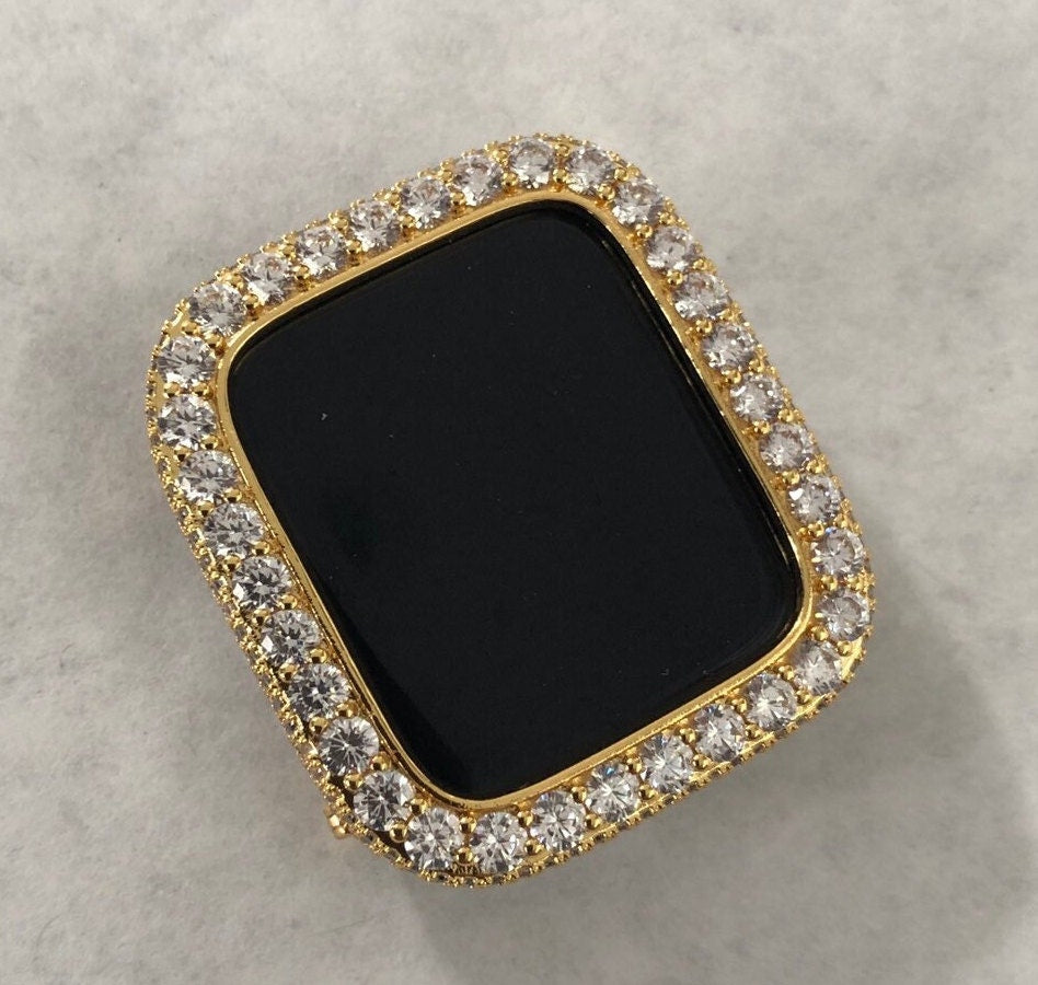 Series 1-8 Apple Watch Band Bezel Cover 41mm 45mm Gold 3.5mm Lab Diamond Case Bumper Smartwatch Bling 38mm-45mm