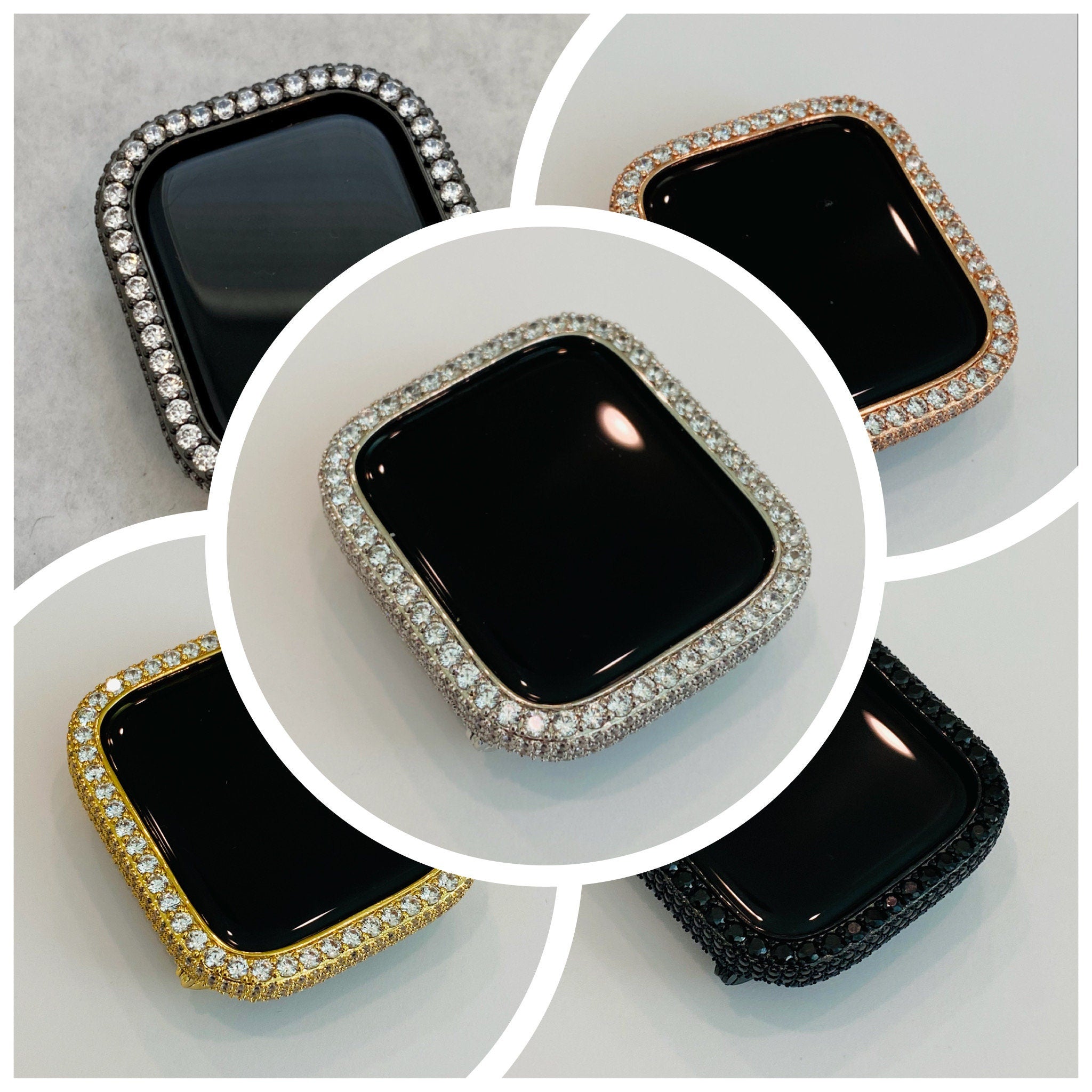 Apple Watch Case Lab Diamond Bezel Apple Watch Cover Bling 38mm 40mm 41mm 42mm 44mm 45mm 49mm Ultra Silver, Gold, Rose Gold, Black, Iwatch