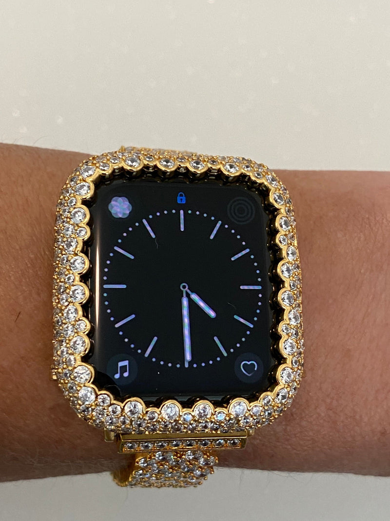 Womens Gold Apple Watch Cover 41mm 45mm 49mm Ultra Swarovski Crystal Bezel Apple Watch Bumper Bling 38mm 40mm 42mm 44mm Series 2-8