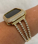 Custom Yellow Gold Apple Watch Band Swarovski Crystals 38mm-49mm Ultra & or Apple Watch Cover Lab Diamond Bezel Smartwatch Bumper Bling