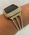 Designer Gold Apple Watch Band Womens Swarovski Crystals 38mm-49mm Ultra & or Apple Watch Cover Lab Diamond Bezel Smartwatch Bumper Bling
